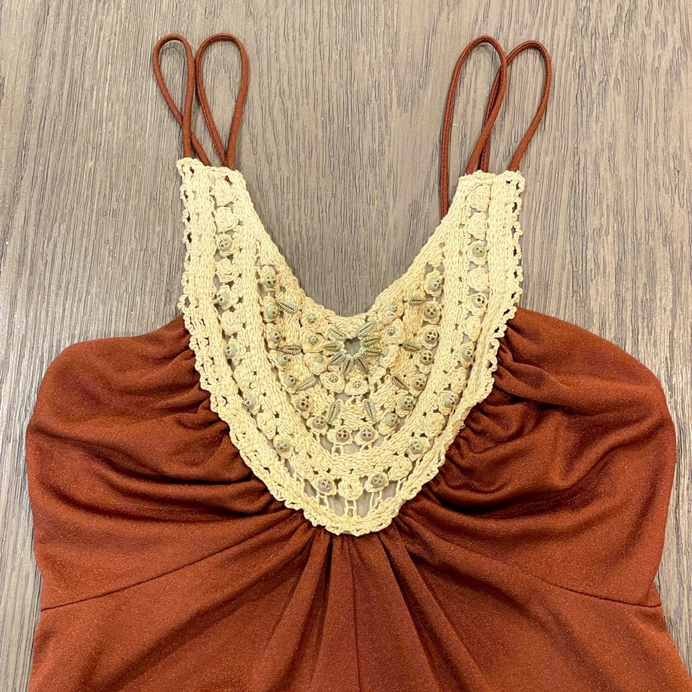 70’s vintage flower child dress bronze goddess